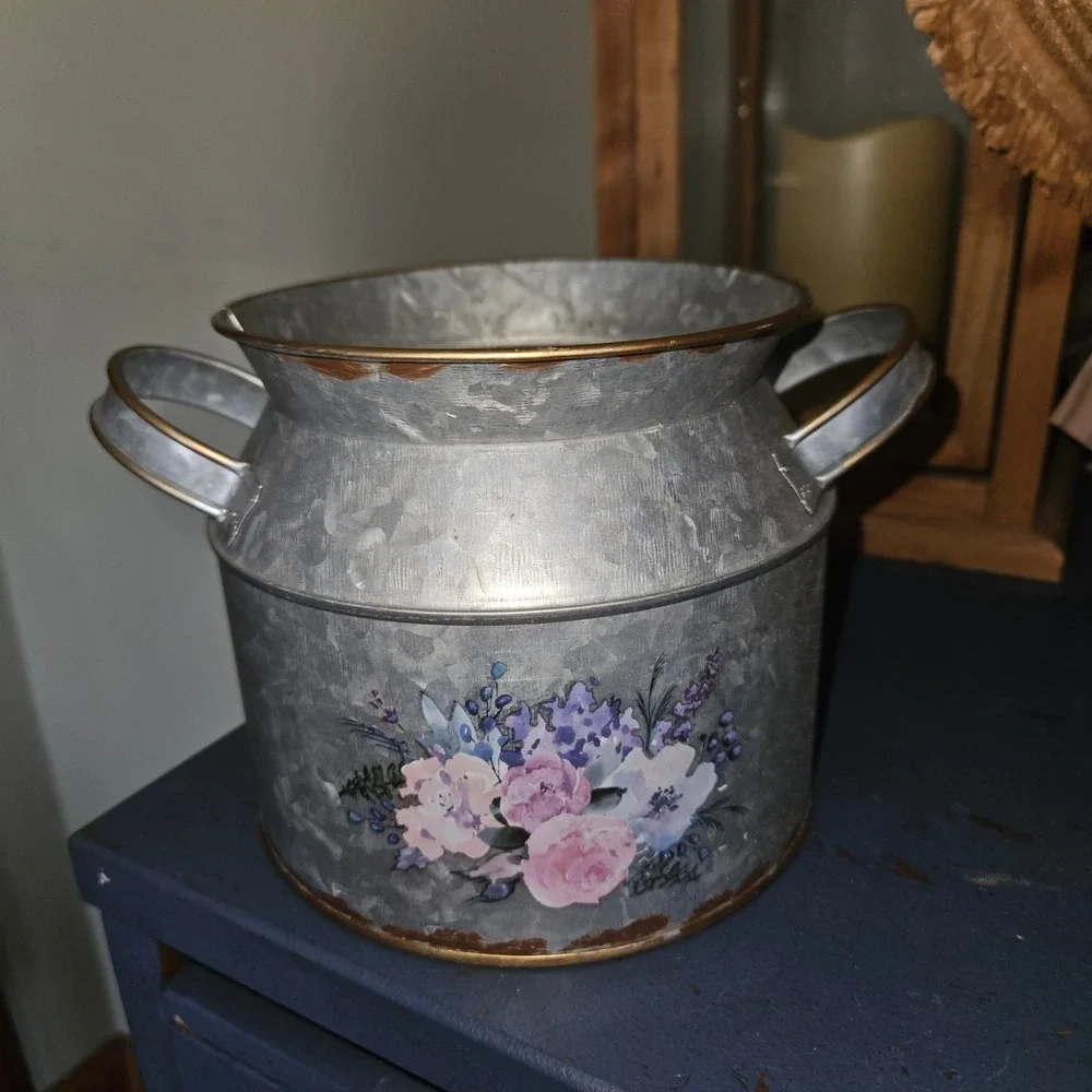 Rustic Galvanized Metal Milk Can Floral Planter Decorative Farmhouse Vase‎ 5in